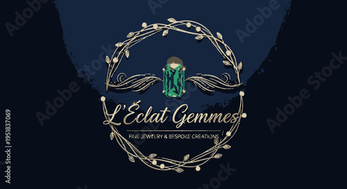 Elegant Jewelry Emblem with Floral Wreath and Gemstone Detail