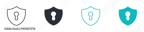 Shield lock icons, security shield with keyhole symbol, protection and privacy icon in line and silhouette style, vector illustration