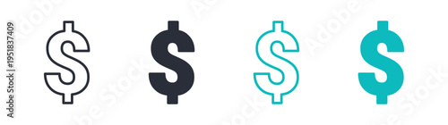 Dollar icons, money currency symbol, finance and payment icon in line and silhouette style, vector illustration