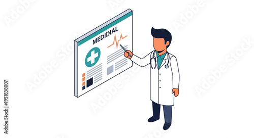 Doctor in white lab coat pointing.