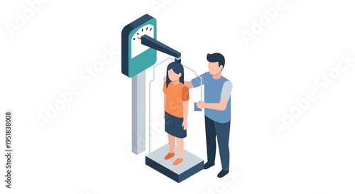 Doctor measuring woman on scale.