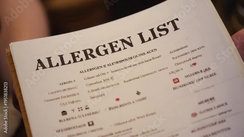 List of allergens on a restaurant menu.