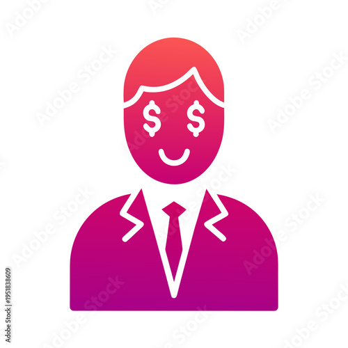 Stylized financial advisor icon with a happy expression on a colorful background
