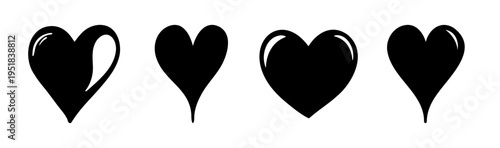 Set of 4 black heart icons vector