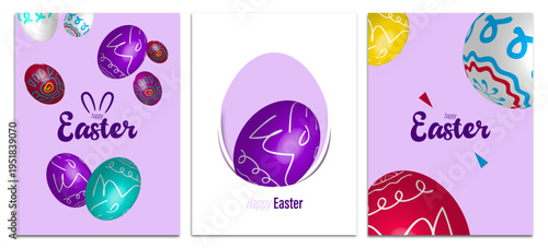 Happy Easter greeting card Vector illustration featuring a 3D colorful egg