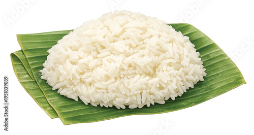 Thai Sticky Rice on Banana Leaf (Khao Niew), Isolated on Transparent Background