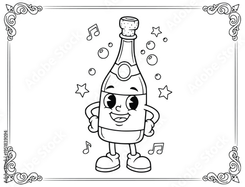 Coloring book page featuring a happy boy holding a large mug of root beer