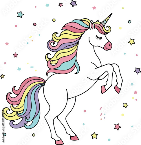 Cute unicorn line and color. Vector illustration for coloring book