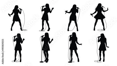 Eight silhouettes of women singing into microphones