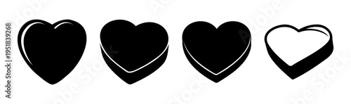 Set of 4 heart icons vector, black and white