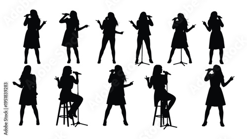 A group of female singer silhouettes in various poses