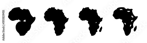 Set of 4 Africa continent map silhouettes vector