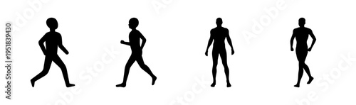 Set of 4 human running silhouettes vector