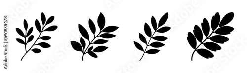 Set of 4 black leaf icons vector