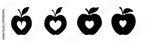 Set of 4 heart-shaped apple icons vector