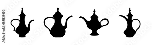 Set of 4 black teapot silhouettes vector