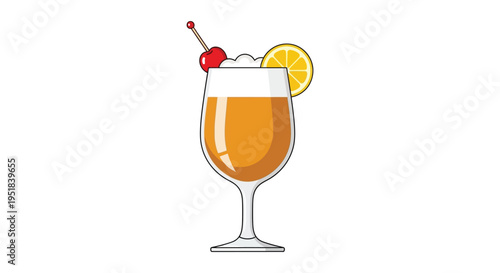 A vibrant illustration depicts a tropical cocktail in a glass garnished with fruit presented as a silhouette high quality professional detailed