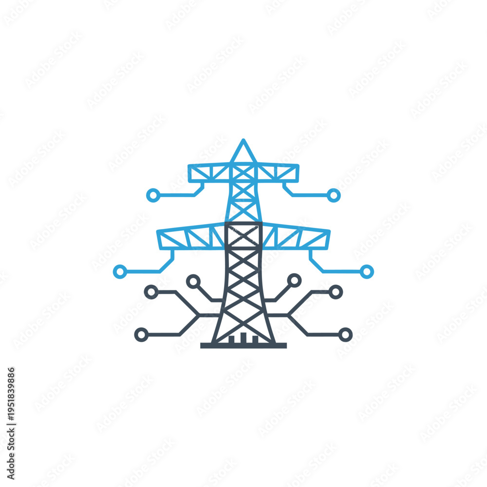 Obraz premium Electric transmission tower with digital network circuit connections icon