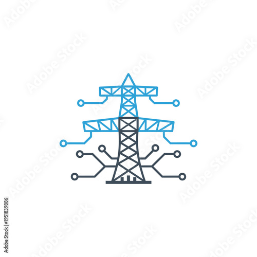 Electric transmission tower with digital network circuit connections icon