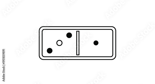 White domino tile with black outlines shows three dots on the left side and one dot on the right side on a white background.