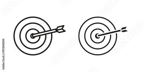 Aim icon set in black outline and fill. Editable icons