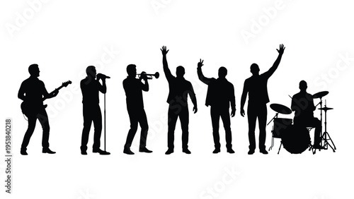 A group of musicians playing various instruments