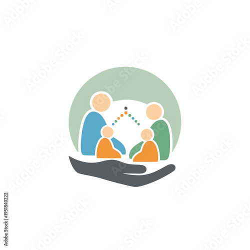 Family protected in hand with growth graph icon concept