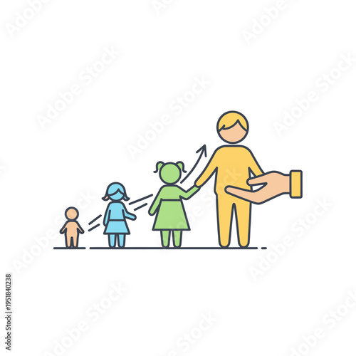Family growth and development with adult support icon