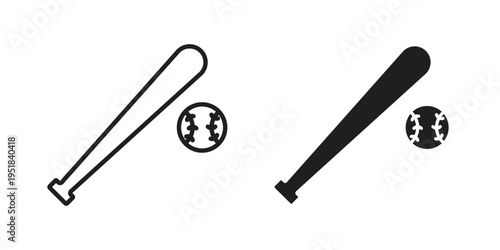 Baseball icon set in black outline and fill. Editable icons