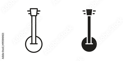 Banjo icon set in black outline and fill. Editable icons