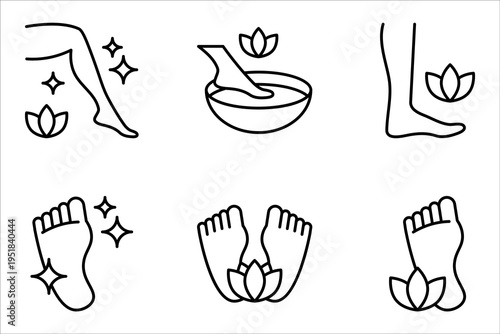 foot care icon set, beauty spa concept, leg with leaves, vector illustration on white background