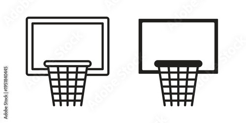 Basketball hoop icon set in black outline and fill. Editable icons