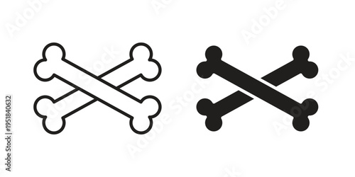 Bone icon set in black outline and fill. Editable icons