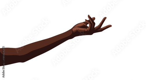 Detailed illustration of a dark skinned hand and arm reaching out with fingers slightly curled in a graceful and fluid pose.