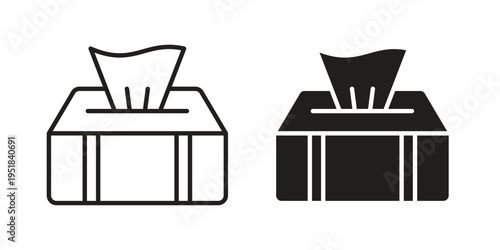 Box tissue icon set in black outline and fill. Editable icons