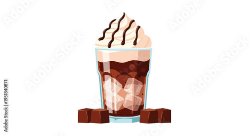 A vibrant illustration depicts a layered iced coffee drink with whipped cream and chocolate a delightful silhouette high quality professional detailed