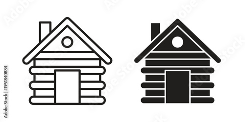 Cabin icon set in black outline and fill. Editable icons