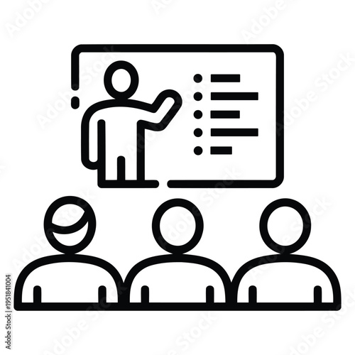 employee presentation meeting vector eps showing speaker with audience simple outline illustration for training seminar teamwork and business communication concept