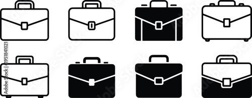 A set of vector line art briefcase silhouettes in various styles and colors for business use