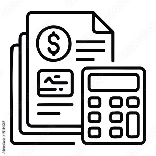 financial calculation vector eps with invoice and calculator simple outline illustration for accounting budgeting expense management and business finance planning concept