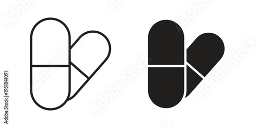 Capsules icon set in black outline and fill. Editable icons