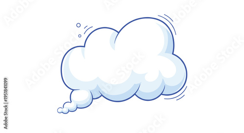 Fluffy white cloud shaped thought bubble with motion lines and small circles indicating deep thinking or creative dreaming.