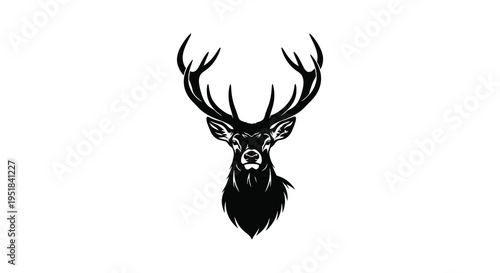 A striking black silhouette of a majestic stag s head with large antlers against a white backdrop silhouette high quality professional detailed