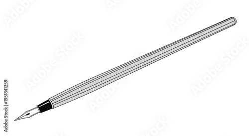 Detailed illustration of a sleek silver fountain pen with a black grip for professional writing or graphic design tasks.