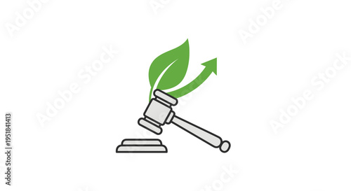 Gavel with green leaf and arrow for environmental law concept