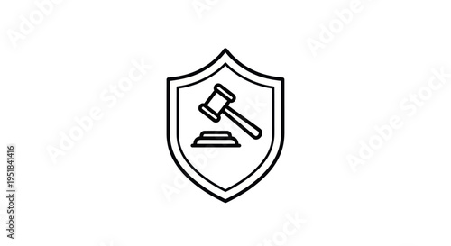 Gavel and block icon inside shield outline
