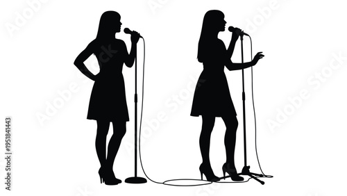 Silhouettes of two women singing into microphones