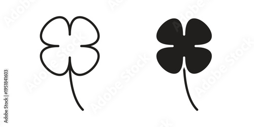 Clover icon set in black outline and fill. Editable icons