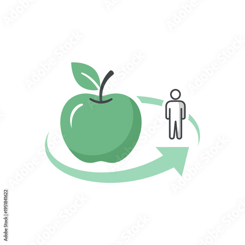 Green apple and person icon in health nutrition cycle