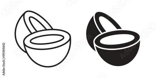 Coconut icon set in black outline and fill. Editable icons